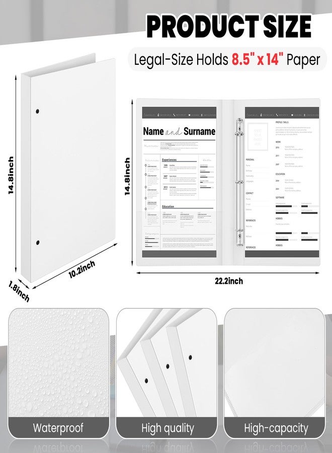 Henoyso 4 Pcs Legal Size Binder 3 Ring 1" Durable White Binders for 8.5" x 14" Paper Hold up to 175 Sheets for Documents Artwork Blueprints, Office, Home, Work Places - Image 2